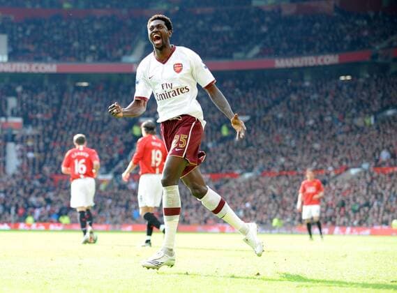 Emmanuel Adebayor (Arsenal) - Torjubel - EDITORIAL USE ONLY. No use with unauthorised audio, video, data, fixture lists, club league logos or live services. Online in-match use limited to 120 images, no video emulation. No use in betting, games or single club league player publications. Fußball Herren English Premier League 2007 2008, 1. Englische Liga, Arsenal FC London, Einzelbild Manchester Freude, Begeisterung, Fußball Herren English Premier League 2007 2008, 1. Englische Liga, Arsenal FC London, Einzelbild Manchester Freude, Begeisterung,