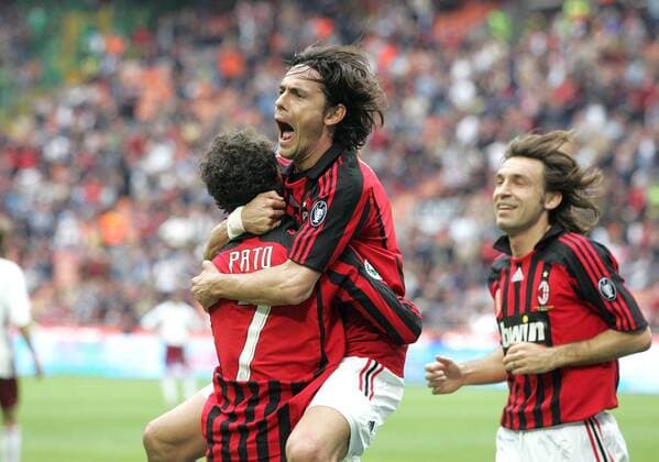 Torjubel AC Mailand, u.a. Filippo Inzaghi (Mitte) - Fußball Herren Serie A 2007 2008, 1. Italienische Liga, AC Mailand, Milan Gruppe Mailand Freude, Begeisterung, Fußball Herren Serie A 2007 2008, 1. Italienische Liga, AC Mailand, Milan Gruppe Mailand Freude, Begeisterung,