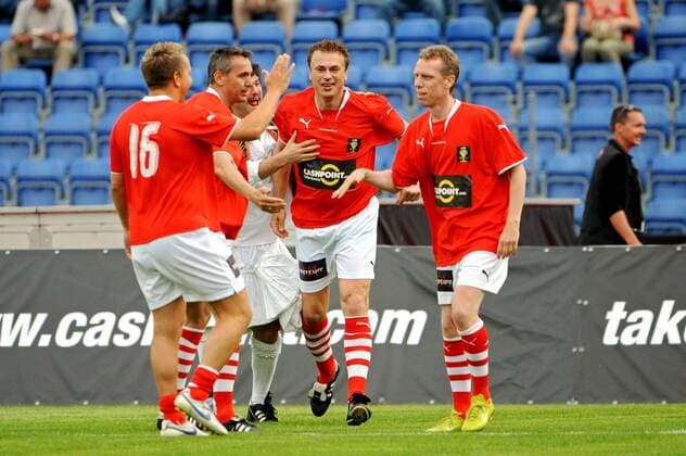 Torjubel Österreich v.li.: Manfred Schmid, Peter Pacult, Toni Polster und Peter Stöger - Fußball Herren Euro Legenden 2008, Cup, Legendenspiel, Legendencup, Gruppe Bregenz Freude, Fußball Herren Euro Legenden 2008, Cup, Legendenspiel, Legendencup, Gruppe Bregenz Freude,