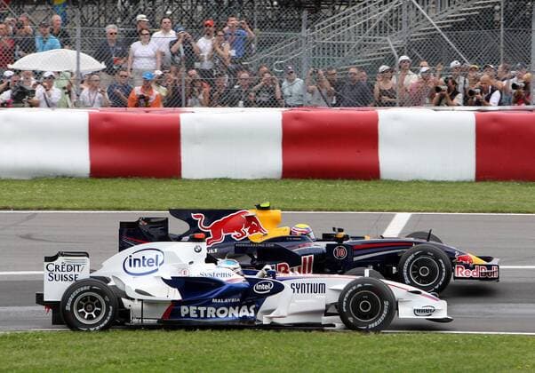 Nick Heidfeld (Deutschland BMW Sauber, vorn) neben Mark Webber (Australien Red Bull) - Motorsport Grand Prix Herren Großer Preis von Kanada 2008, Formel 1 Weltmeisterschaft, F1, F, GP, WM, Gruppe Montreal Motorsport Grand Prix Herren Großer Preis von Kanada 2008, Formel 1 Weltmeisterschaft, F1, F, GP, WM, Gruppe Montreal
