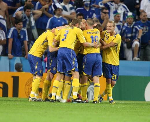 Torjubel Schweden Fußball EM Herren EURO 2008, Nationalteam, Nationaltrikot, Länderspiel, Schweden Gruppe Salzburg Freude, Fußball EM Herren EURO 2008, Nationalteam, Nationaltrikot, Länderspiel, Schweden Gruppe Salzburg Freude,