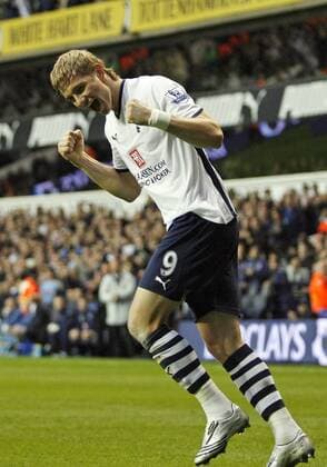 Roman Pavlyuchenko (Tottenham Hotspur) - Torjubel - EDITORIAL USE ONLY. No use with unauthorised audio, video, data, fixture lists, club league logos or live services. Online in-match use limited to 120 images, no video emulation. No use in betting, games or single club league player publications. Fußball Herren English Premier League 2008 2009, 1. Englische Liga, Tottenham Hotspurs, Spurs Einzelbild London Freude, Begeisterung,