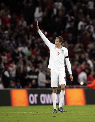 Peter Crouch (England) - Torjubel - EDITORIAL USE ONLY. No use with unauthorised audio, video, data, fixture lists, club league logos or live services. Online in-match use limited to 120 images, no video emulation. No use in betting, games or single club league player publications. Fußball Länderspiel Herren WM Quali 2009, Nationalteam, Nationaltrikot, Einzelbild London Freude,