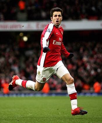 Cesc Fabregas of Arsenal celebrates, Barclays Premier League Arsenal v Aston Villa 27th December, 2009 EDITORIAL USE ONLY. No use with unauthorised audio, video, data, fixture lists, club league logos or live services. Online in-match use limited to 120 images, no video emulation. No use in betting, games or single club league player publications. o0 FC London, Jubel, Freude