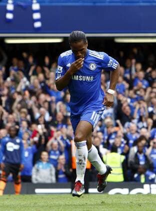 Football - Premier League - Chelsea FC London vs. Wigan Athletic: Chelsea s Didier Drogba celebrates his 1st Goal at Stamford Bridge o0 Jubel Freude