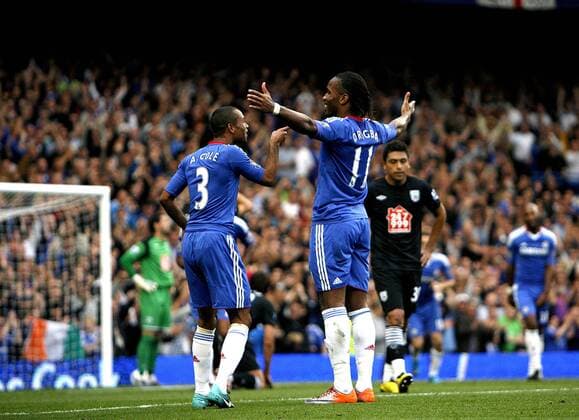 Didier Drogba of Chelsea celebrates scoring his side s fifth goal - Barclays Premier League, FC Chelsea vs. West Bromwich Albion 14th August, 2010 EDITORIAL USE ONLY. No use with unauthorised audio, video, data, fixture lists, club league logos or live services. Online in-match use limited to 120 images, no video emulation. No use in betting, games or single club league player publications. o0 Jubel Freude