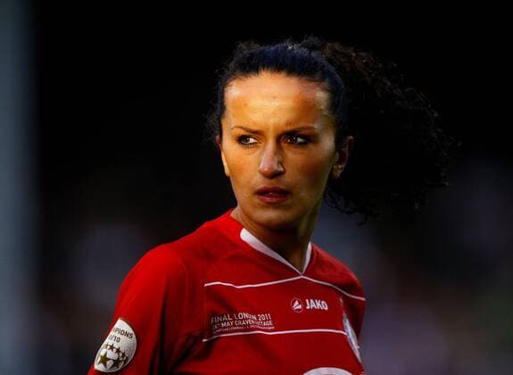 Fatmire Bajramaj of FFC Turbine Potsdam looks on during the UEFA Women s Champions League final football match between Olympique Lyonnais and FFC Turbine Potsdam at Craven Cottage, London, England, on May 26, 2011. Photo Credit SPORTIMAGE JAKE BADGER UEFA Women s Champions League Final Olympique Lyonnais v Potsdam 26th May, 2011 EDITORIAL USE ONLY. No use with unauthorised audio, video, data, fixture lists, club league logos or live services. Online in-match use limited to 120 images, no video emulation. No use in betting, games or single club league player publications.