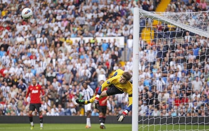 David De Gea of Manchester United makes a save Barclays Premier League West Bromwich Albion v Manchester United 14th August, 2011 EDITORIAL USE ONLY. No use with unauthorised audio, video, data, fixture lists, club league logos or live services. Online in-match use limited to 120 images, no video emulation. No use in betting, games or single club league player publications.