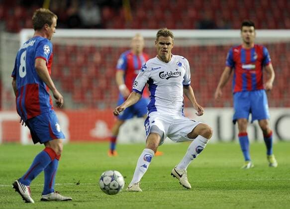 Champions League Play off FC Kopenhagen-Viktoria Pilsen David Limbersky, Viktoria Plzen., Thomas Kristensen, FCK FC Kobenhavn.