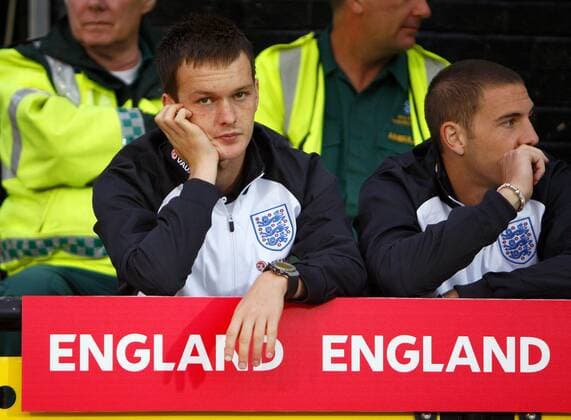 Josh McEachran of England looks on from the bench during the Under-21 Euro 2013 qualifying match between England and Azerbaijan at Vicarage Road, Watford, England, on September 1, 2011. Photo Credit SPORTIMAGE JAKE BADGER UEFA Under 21 Championship Qualifying England U21 v Azerbaijan U21 1st September, 2011 EDITORIAL USE ONLY. No use with unauthorised audio, video, data, fixture lists, club league logos or live services. Online in-match use limited to 120 images, no video emulation. No use in betting, games or single club league player publications.