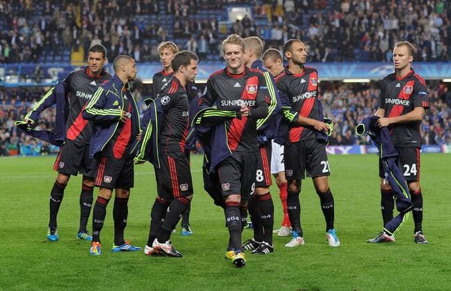 FUSSBALL CHAMPIONS LEAGUE SAISON 2011 2012 13.08.2011 FC Chelsea London - Bayer 04 Leverkusen; Michael Ballack, Sidney Sam, Stefan Kiessling, Gonzalo Castro, Andre Schuerrle, Oemer Toprak und Michal Kadlec (v.li.)