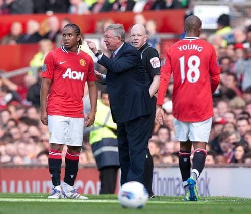Sir Alex Ferguson manager of Manchester United (ManU) gives instructions to Anderson of Manchester United (ManU), Manchester United (ManU) - Chelsea FC London -- EDITORIAL USE ONLY. No use with unauthorised audio, video, data, fixture lists, club league logos or live services. Online in-match use limited to 120 images, no video emulation. No use in betting, games or single club league player publications.