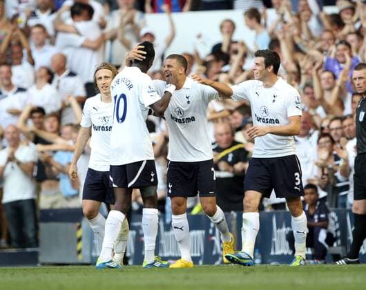 Tottenhams Kyle Walker celebrates scoring his sides second goal Barclays Premier League - Tottenham Hotspur vs. Arsenal FC London - 2nd October, 2011 EDITORIAL USE ONLY. No use with unauthorised audio, video, data, fixture lists, club league logos or live services. Online in-match use limited to 120 images, no video emulation. No use in betting, games or single club league player publications.