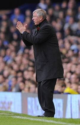 Sir Alex Ferguson manager of Manchester United on the touchline Barclays Premier League FC Everton vs Manchester United (ManU) 29th October, 2011 EDITORIAL USE ONLY. No use with unauthorised audio, video, data, fixture lists, club league logos or live services. Online in-match use limited to 120 images, no video emulation. No use in betting, games or single club league player publications.