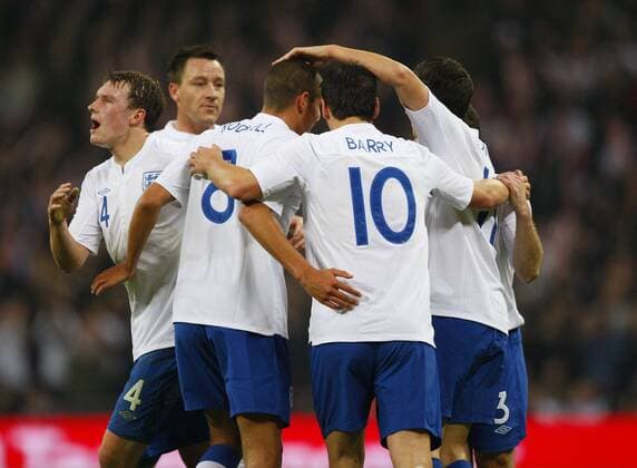 Gareth Barry of England celebrates scoring his side s first goal during the friendly match between England and Sweden at Wembley Stadium, London, England, on November 15, 2011 International Friendly England v Sweden 15th November, 2011 EDITORIAL USE ONLY. No use with unauthorised audio, video, data, fixture lists, club league logos or live services. Online in-match use limited to 120 images, no video emulation. No use in betting, games or single club league player publications.