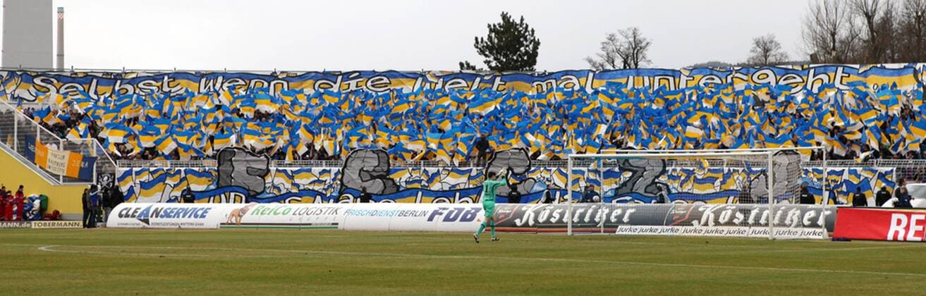 GER, 3.Liga, FC Carl Zeiss Jena, 17.12.11, Jena, Ernst-Abbe-Sportfeld, GER, 3.Liga, 20. Spieltag, FC Carl Zeiss Jena, Choreografie der Jenaer Fans during the match between FC Carl Zeiss Jena and FC Rot-Weiss Erfurt on 2011 12 17