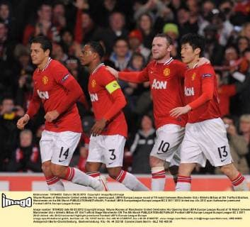 Wayne Rooney of Manchester United celebrates his opening goal..UEFA Europa League round of 16 match between Manchester Utd v Athletic Bilbao at Old Trafford Stadium, Manchester on the 8th March EDITORIAL USE ONLY. No use with unauthorised audio, video, data, fixture lists, club league logos or live services. Online in-match use limited to 120 images, no video emulation. No use in betting, games or single club league player publications.