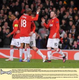 Wayne Rooney of Manchester United celebrates his opening goal..UEFA Europa League round of 16 match between Manchester Utd v Athletic Bilbao at Old Trafford Stadium, Manchester on the 8th March EDITORIAL USE ONLY. No use with unauthorised audio, video, data, fixture lists, club league logos or live services. Online in-match use limited to 120 images, no video emulation. No use in betting, games or single club league player publications.