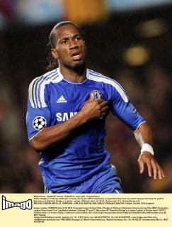 Didier Drogba of Chelsea celebrates scoring during the UEFA Champions League Semifinal first leg match between Chelsea FC and FC Barcelona at Stamford Bridge in London, capital of Britain, April 18, 2012. Chelsea won 1-0. (Xinhua Wang Lili) BRITAIN-LONDON-UEFA-UCL-SEMIFINAL-CHELSEA-BARCELONA