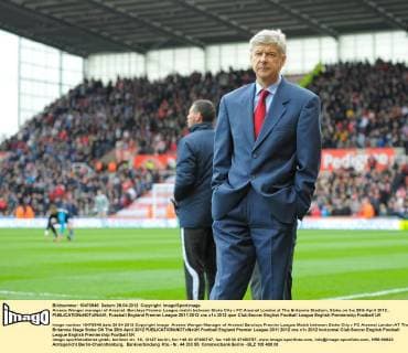 Arsene Wenger manager of Arsenal. Barclays Premier League match between Stoke City v FC Arsenal London at The Britannia Stadium, Stoke on the 28th April 2012.. EDITORIAL USE ONLY. No use with unauthorised audio, video, data, fixture lists, club league logos or live services. Online in-match use limited to 120 images, no video emulation. No use in betting, games or single club league player publications.