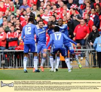 Chelseas Ramires celebrates scoring his sides opening goal..The FA Cup with Budweiser final between Chelsea FC London and Liverpool FC at Wembley Stadium, London 5th May 2012. EDITORIAL USE ONLY. No use with unauthorised audio, video, data, fixture lists, club league logos or live services. Online in-match use limited to 120 images, no video emulation. No use in betting, games or single club league player publications.