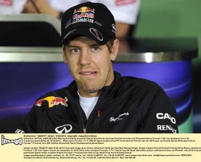 Sebastian VETTEL (GER),Red Bull Racing,Einzelbild,angeschnittenes Einzelmotiv,Portraet,Portrait,Porträt,ernst,Pressekonferenz,Formel 1:GP von Spanien,Circuit de Catalunya,Saison2012,am 10.05.2012.