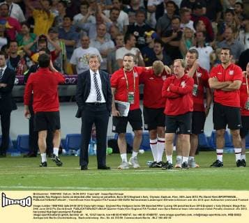 Englands Roy Hodgson looks on dejected after losing on penalties..Euro 2012 England v Italy, Olympic Stadium, Kiev, 24th June 2012. Pic David Klein SPORTIMAGE... EDITORIAL USE ONLY. No use with unauthorised audio, video, data, fixture lists, club league logos or live services. Online in-match use limited to 120 images, no video emulation. No use in betting, games or single club league player publications.