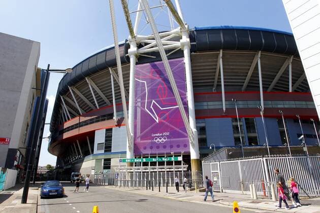 General view of Olympic signage..London 2012 Women s Olympic football, Group E, Millennium Stadium, Cardiff, Great Britain on the 25th July 2012. Pic Jake Badger SPORTIMAGE... EDITORIAL USE ONLY. No use with unauthorised audio, video, data, fixture lists, club league logos or live services. Online in-match use limited to 120 images, no video emulation. No use in betting, games or single club league player publications.