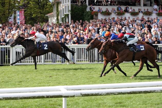 26.08.2012, Iffezheim, Baden-Württemberg, GER - Araldo mit Andrasch Starke gewinnt. Galopprennbahn Baden-Baden, Iffezheim. (Pferd, Jockey, Araldo, Starke, Sieg, Ziel, Zielankunft) 807D260812IFFEZHEIM.JPG