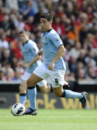 Samir Nasri of Manchester City.Barclays Premier League match between.Liverpool v Manchester City at Anfield, Liverpool on the 26th August 2012.Pic Simon Bellis Sportimage EDITORIAL USE ONLY. No use with unauthorised audio, video, data, fixture lists, club league logos or live services. Online in-match use limited to 120 images, no video emulation. No use in betting, games or single club league player publications.