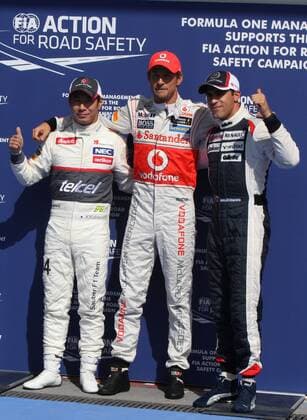 formula 1 GP, Belgien in Spa, 01.09.2012, Jenson Button, McLaren Mercedes, Pole vor Kamui Kobayashi, Sauber F1 Team, und Pastor Maldonado, Williams F1 Team, Photo:mspb Lukas Gorys formula 1 GP, Belgien, Jenson Button, Pole vor Kamui Kobayashi, und Pastor Maldonado,