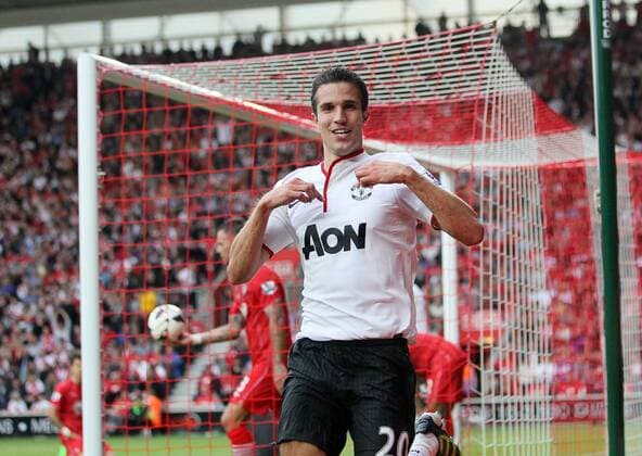Manchester United s Robin Van Persie celebrates scoring his third goal...Football - Southampton v Manchester United - Barclays Premier League - St Mary s - Season 12 13 - 2 9 12 ..Mandatory Credit: David Klein Sportimage..EDITORIAL USE ONLY. No use with unauthorized audio, video, data, fixture lists, club league logos or ?live? services. Online in-match use limited to 45 images, no video emulation. No use in betting, games or single club league player publications. Please contact your account representative for further details. EDITORIAL USE ONLY. No use with unauthorised audio, video, data, fixture lists, club league logos or live services. Online in-match use limited to 120 images, no video emulation. No use in betting, games or single club league player publications.