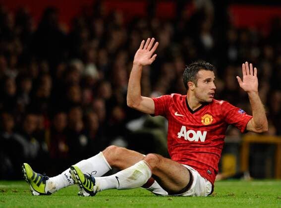 Robin van Persie of Manchester United protests his innocence Manchester United (ManU) - Galatasaray Istanbul - xSimonxBellisxSportimagex EDITORIAL USE ONLY. No use with unauthorised audio, video, data, fixture lists, club league logos or live services. Online in-match use limited to 120 images, no video emulation. No use in betting, games or single club league player publications.
