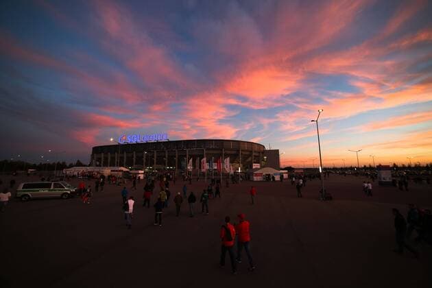 Fußball, Stadiongeschichte FC Augsburg Die SGL-Arena Augsburg im Abendlicht, Fussball, Männer, GER, 1. Bundesliga, 7. Spieltag, FC Augsburg, Saison 2012 - 2013, 05.10.2012,