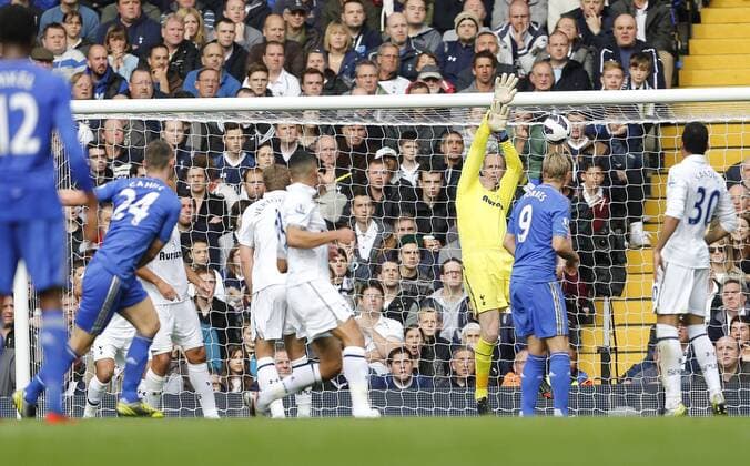 Chelsea s Gary Cahill scoring his sides opening goal..Tottenham Hotspur v Chelsea FC London - Barclays Premier League - White Hart Lane, London- 20 10 12 - EDITORIAL USE ONLY. No use with unauthorised audio, video, data, fixture lists, club league logos or live services. Online in-match use limited to 120 images, no video emulation. No use in betting, games or single club league player publications.