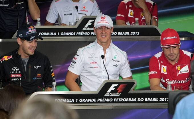 formula 1 GP, Brasilien in Sao Paulo Interlagos, 22.11.12, Sebastian Vettel, Red Bull Racing, Michael Schumacher, Mercedes Grand Prix, Fernando Alonso, Scuderia Ferrari, PK. Photo:mspb Lukas Gorys formula 1 GP, Brasilien, Sebastian Vettel, Michael Schumacher, Fernando Alonso,