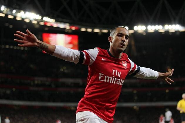 Arsenal s Theo Walcott celebrates scoring his sides opening goal..- Arsenal v Newcastle United - Barclays Premier League - the Emirates Stadium, London- 29 12 12 - Picture David Klein Sportimage EDITORIAL USE ONLY. No use with unauthorised audio, video, data, fixture lists, club league logos or live services. Online in-match use limited to 120 images, no video emulation. No use in betting, games or single club league player publications.