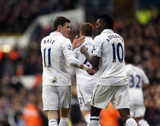 Tottenham s Gareth Bale celebrates scoring his sides opening goal..Tottenham Hotspur v Arsenal- Barclays Premier League - White Hart Lane, London- 3 03 13 - Picture David Klein Sportimage EDITORIAL USE ONLY. No use with unauthorised audio, video, data, fixture lists, club league logos or live services. Online in-match use limited to 120 images, no video emulation. No use in betting, games or single club league player publications.