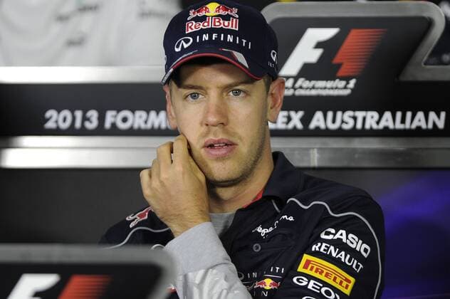 Sebastian VETTEL (GER),Red Bull Racing,Einzelbild,angeschnittenes Einzelmotiv,Portraet,Portrait,Porträt,Pressekonferenz,Gestik. ,Formel 1,vor dem GP von Australien,Grand Prix Melbourne,Albert Park,Saison2013,am 14.03.2013.