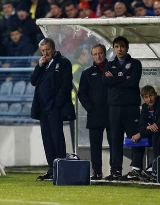 England s Roy Hodgson looks on dejected..Montenegro v England- World Cup Qualifier - Podgorica City Stadium, Podgorica- 26 03 13 - Picture David Klein Sportimage EDITORIAL USE ONLY. No use with unauthorised audio, video, data, fixture lists, club league logos or live services. Online in-match use limited to 120 images, no video emulation. No use in betting, games or single club league player publications.
