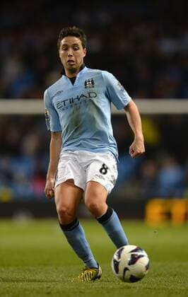 Samir Nasri of Manchester City - Barclays Premier League - Manchester City vs Wigan Athletic - EDITORIAL USE ONLY. No use with unauthorised audio, video, data, fixture lists, club league logos or live services. Online in-match use limited to 120 images, no video emulation. No use in betting, games or single club league player publications.