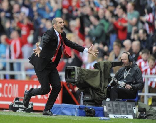 Sunderland manager Paolo Di Canio celebrates at the final whistle - Barclays Premier League - AFC Sunderland vs FC Everton - Stadium of Light - Sunderland - 20 04 13 - EDITORIAL USE ONLY. No use with unauthorised audio, video, data, fixture lists, club league logos or live services. Online in-match use limited to 120 images, no video emulation. No use in betting, games or single club league player publications.