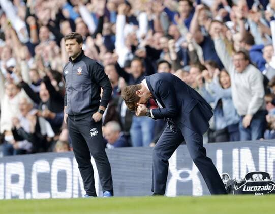 Tottenham s Andre Villas-Boas celebrates his sides opening goal..- Barclays Premier League - Tottenham vs Southampton - White Hart Lane - London - 4th May 2013 - Pic David Klein Sportimage EDITORIAL USE ONLY. No use with unauthorised audio, video, data, fixture lists, club league logos or live services. Online in-match use limited to 120 images, no video emulation. No use in betting, games or single club league player publications.