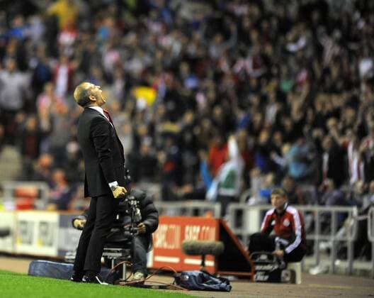 Sunderland manager Paolo Di Canio celebrates their first goal and equaliser - Barclays Premier League - Sunderland vs Stoke City - Stadium of Light - Sunderland - 06 05 13 - Picture Richard Lee Sportimage EDITORIAL USE ONLY. No use with unauthorised audio, video, data, fixture lists, club league logos or live services. Online in-match use limited to 120 images, no video emulation. No use in betting, games or single club league player publications.