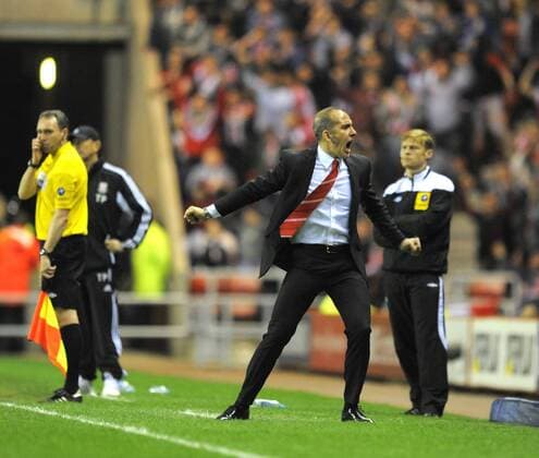 Sunderland manager Paolo Di Canio celebrates their first goal and equaliser - Barclays Premier League - Sunderland vs Stoke City - Stadium of Light - Sunderland - 06 05 13 - Picture Richard Lee Sportimage EDITORIAL USE ONLY. No use with unauthorised audio, video, data, fixture lists, club league logos or live services. Online in-match use limited to 120 images, no video emulation. No use in betting, games or single club league player publications.