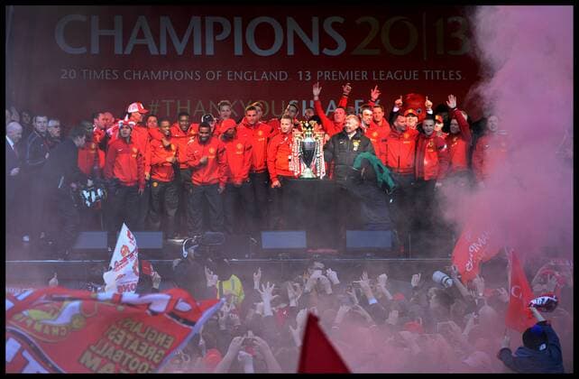 Sir Alex Ferguson addresses fans in Albert Square, Manchester, As Manchester United celebrate winning their 20th league title winning the Premier League, Monday May 13, 2013. AndrewxParsonsx xi-Images AJP