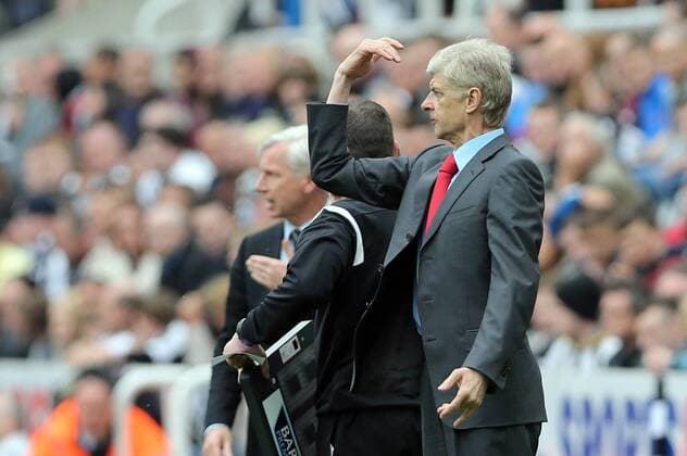 Football - English Premiership - Newcastle v Arsenal Arsene Wenger of Arsenal gestures during the Newcastle v Arsenal, Barclay s Premier League football match at St James Park, Newcastle. Colorsport 19th May 2013
