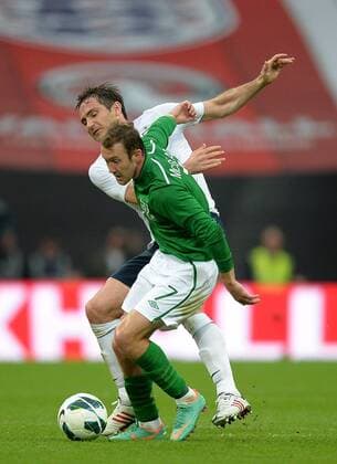 Frank Lampard of England looses out to Aiden McGready of Ireland - International Friendly - England vs Republic of Ireland - Wembley Stadium - London - England - 29 05 13 - Picture Simon Bellis Sportimage EDITORIAL USE ONLY. No use with unauthorised audio, video, data, fixture lists, club league logos or live services. Online in-match use limited to 120 images, no video emulation. No use in betting, games or single club league player publications.