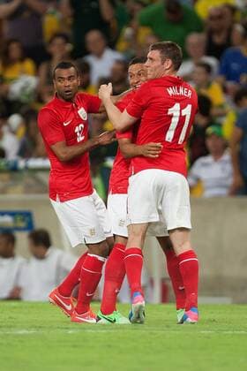 Football - International Friendly - Brazil vs. England Alex Oxlade Chamberlain of England celebrates scoring to make it 1-1 at the Maracana Stadium, Rio de Janeiro