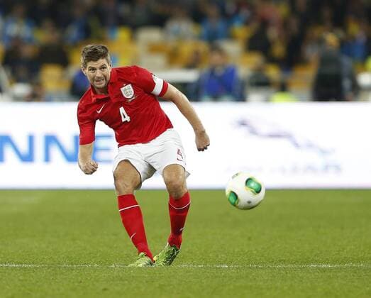 England s Steven Gerrard in action Ukraine v England - 2014 World Cup Qualifier - Olympic Stadium - Kiev - Ukraine -10 09 2013 - Pic David Klein Sportimage EDITORIAL USE ONLY. No use with unauthorised audio, video, data, fixture lists, club league logos or live services. Online in-match use limited to 120 images, no video emulation. No use in betting, games or single club league player publications.